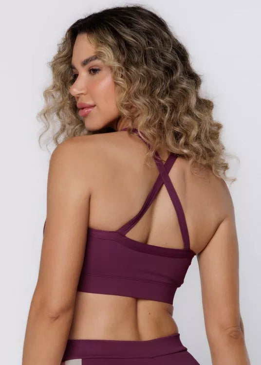 Short Fitness Launch em Poliamida Vinho com Recortes